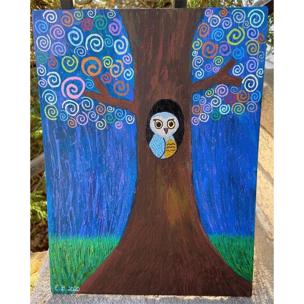 “The Magic Owl” acrylic painting